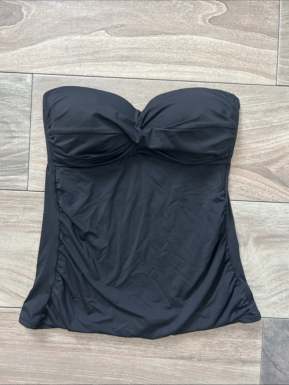 Strapless Black Slimming Sweetheart Neckline Ruched Swim Tankini Top